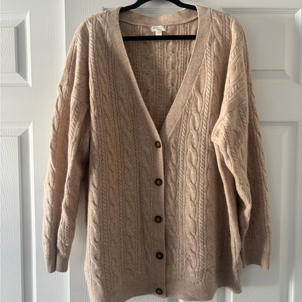 Garnet Hill Beige Cable Knit Cardigan